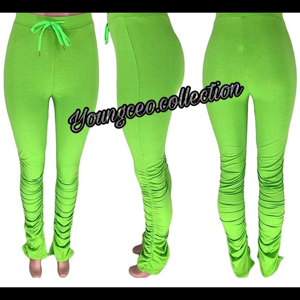 Green stacked pants